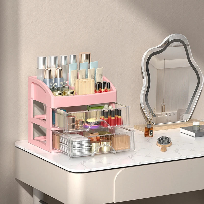 Multi-functionaldesktop Storage Box Drawer Hair Decoration Qme Pink Three layers