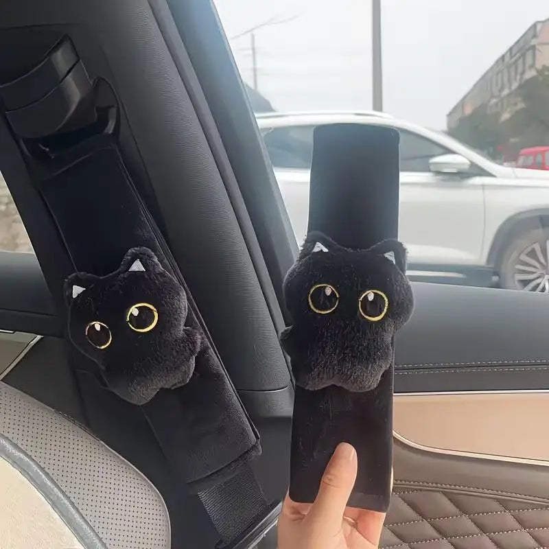 Black Cat Plush Car Seatbelt Shoulder Pad Soft Safety Strap Protector Qme