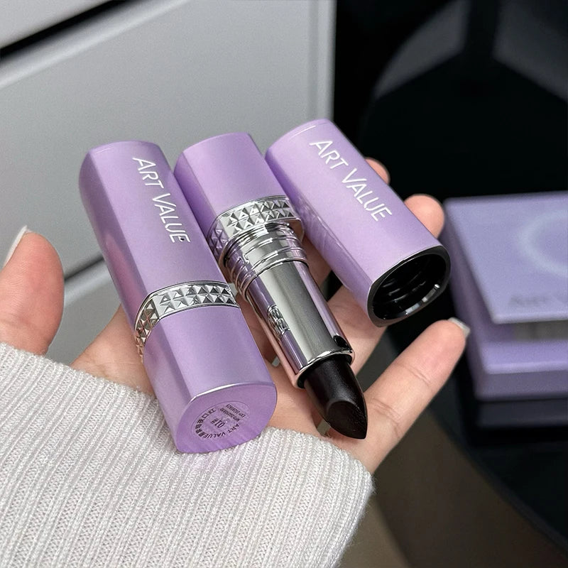 5 Colors Purple Bar Tube Black Lipstick Easy Coloring Matte Velvet Qme