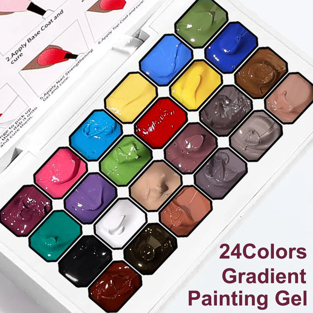 24Color Gradient Painting Gel Nail Art DIY Design Pattern Manicure Qme
