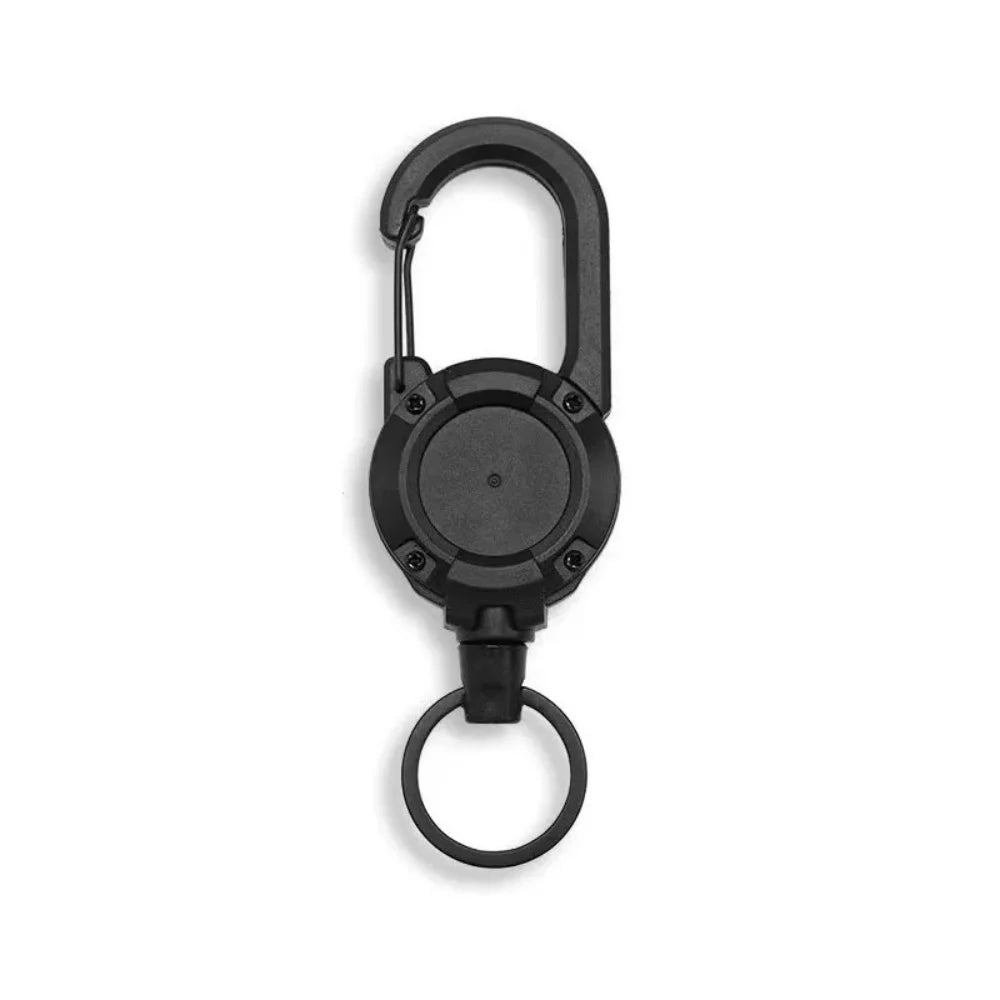 Retractable Heavy Duty Pull Reel Carabiner Key Chains Strong Steel Wire Rope Buckle Spring Key Ring Outdoor Sporty Keychain Tool Qme 1PC black