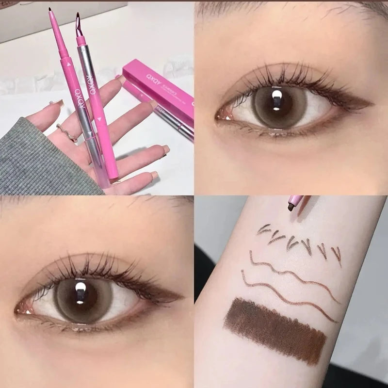 Double Head Eyeliner Gel Pencil with Angled Brush Long-lasting Natural Red Black Brown Non-smudge Quick Drying 3D Silkworm Pen Qme