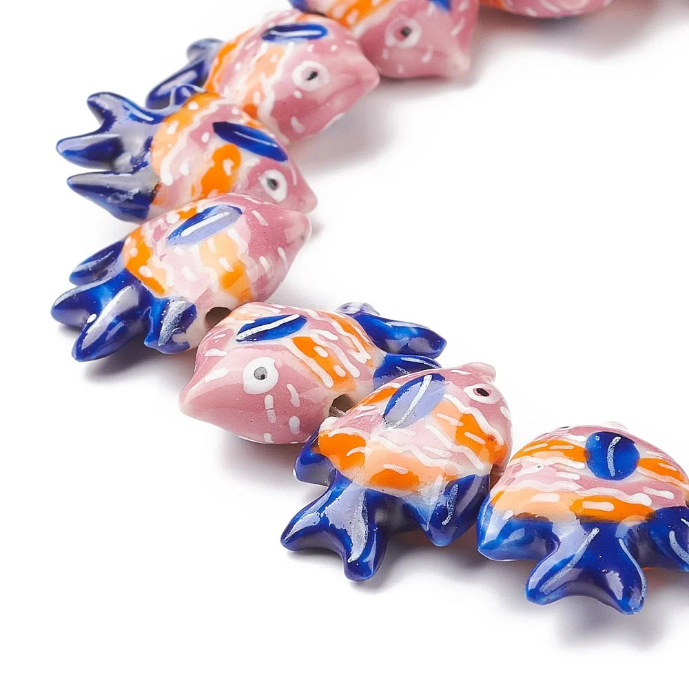 Pandahall 20pcs Handmade Porcelain Fish Beads, Multicolor Ceramic Beads 17-22x21-22x7-7.5mm with 2mm Hole for DIY Jewelry Making Qme Dark Blue