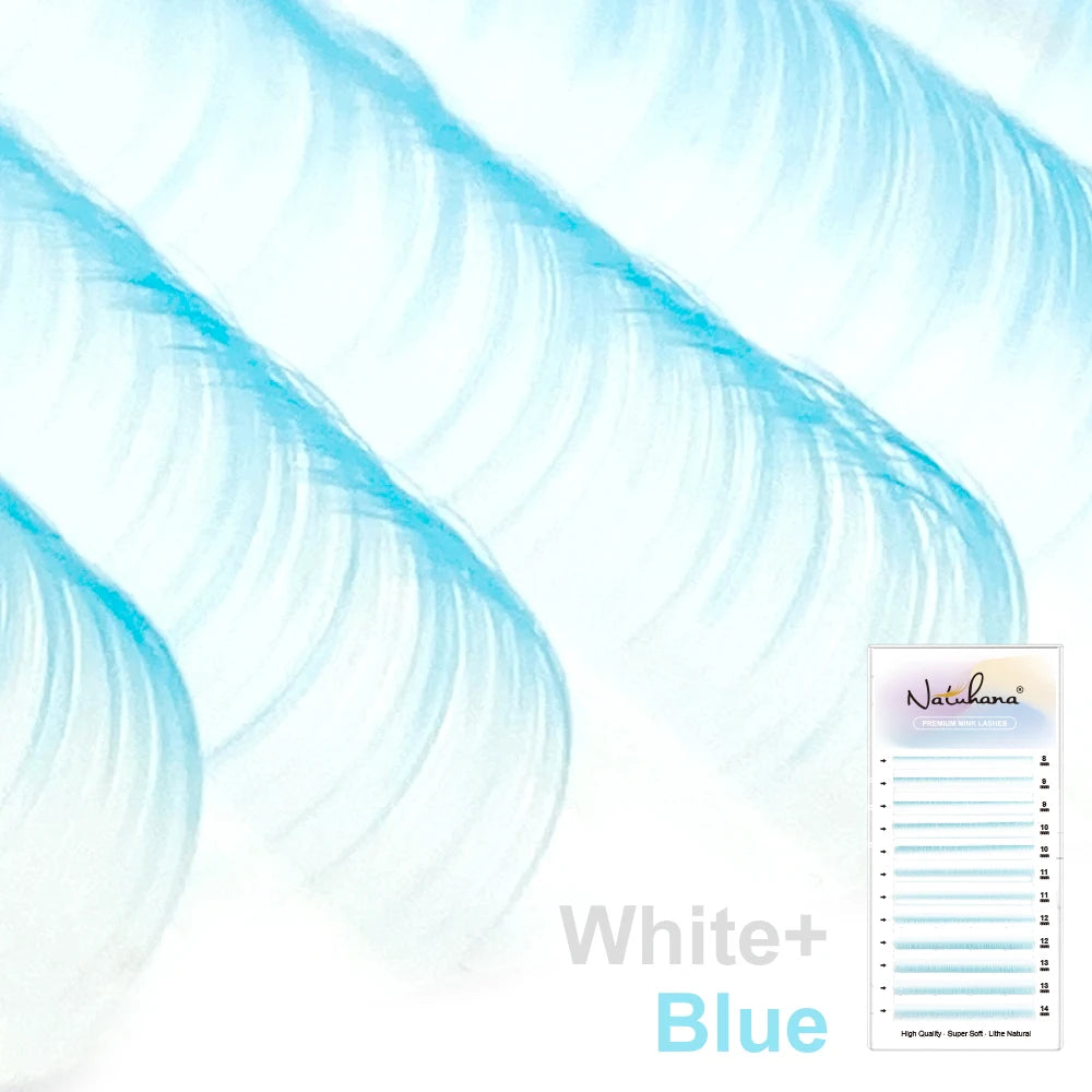 NATUHANA Cream Beige Individual Lash Clusters Mixed Lengths Soft Qme White blue D 0.07mm|Mix
