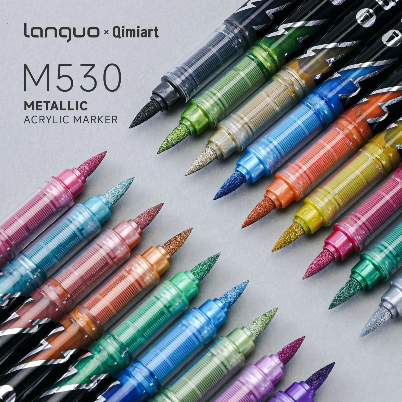 Languo 48 Colors Metallic Acrylic Marker Pen Set, Brush Tip,For Student DIY Graffiti Hand Drawn Paint Pens Stationery Qme