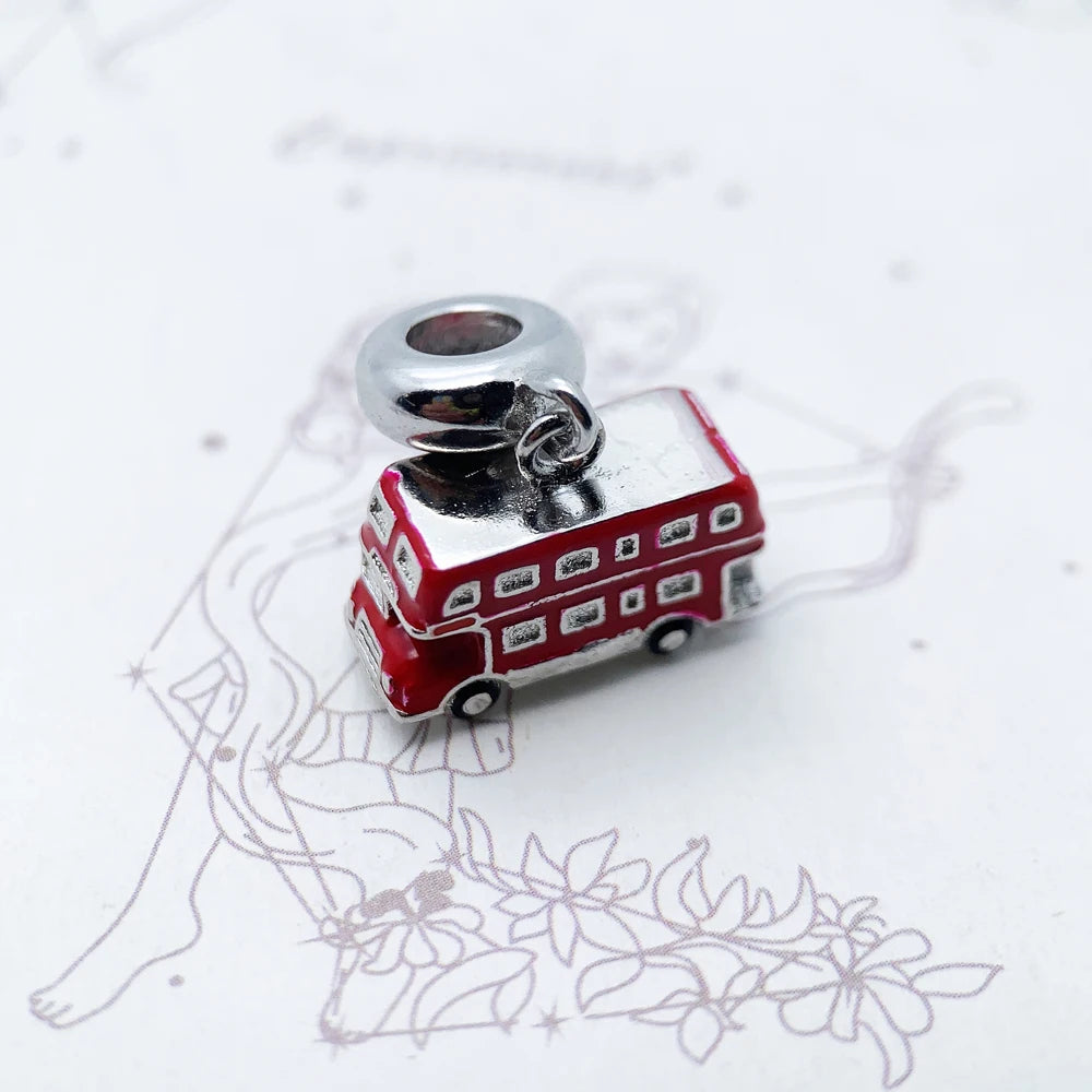 Red London Bus Charm Pendant 925 Sterling Silver Trendy Gift For Women Men Jewelry Qme