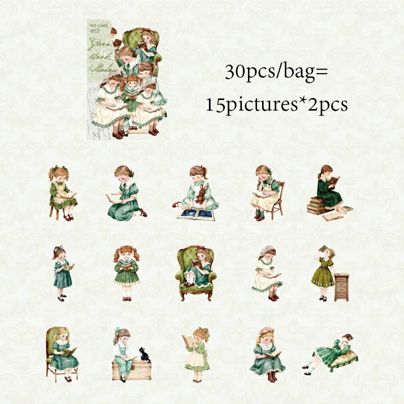 European Vintage Girl Reading Sticker Book, Artistic Decor Material for Journal Collage, High-Value Creative Supply Qme C