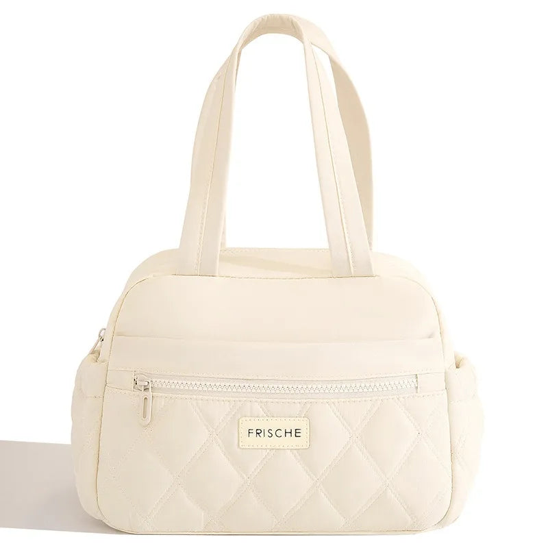 Hot Sale Large Lunch Bag Women Waterproof Concise Convenient Fresh Cooler Bags Thermal Breakfast Food Box Portable Picnic Travel Qme LB-BeigeWSidePocket