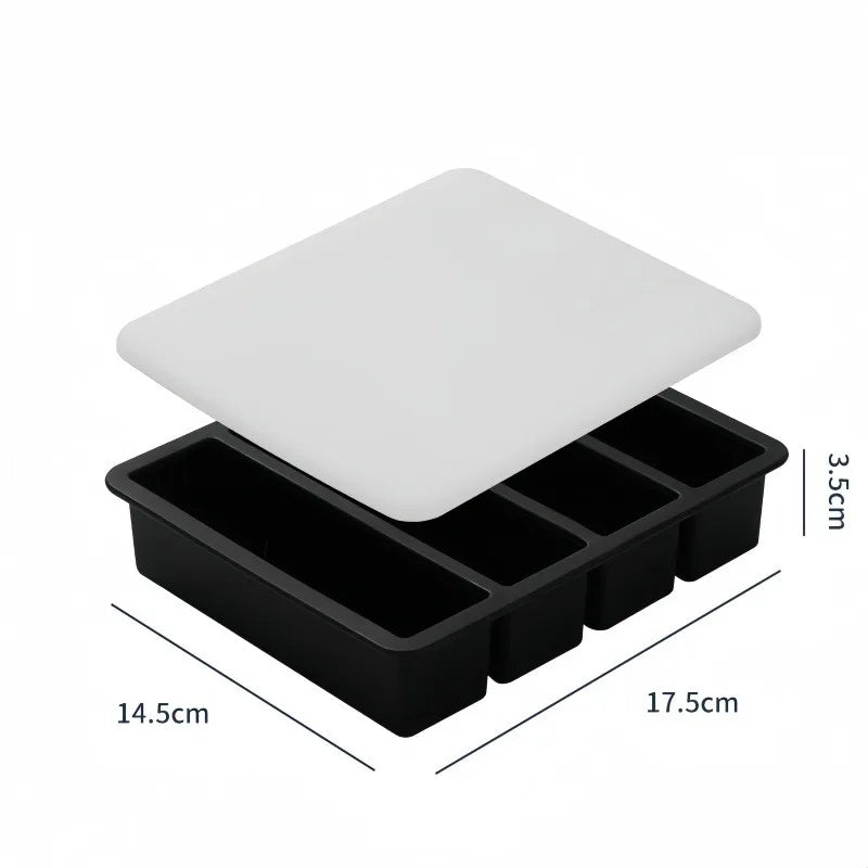 4 Grid Rectangular Silicone Ice Cube Mold with Lid Household Food Grade Ice Grid Tray Whiskey Ice Box Qme
