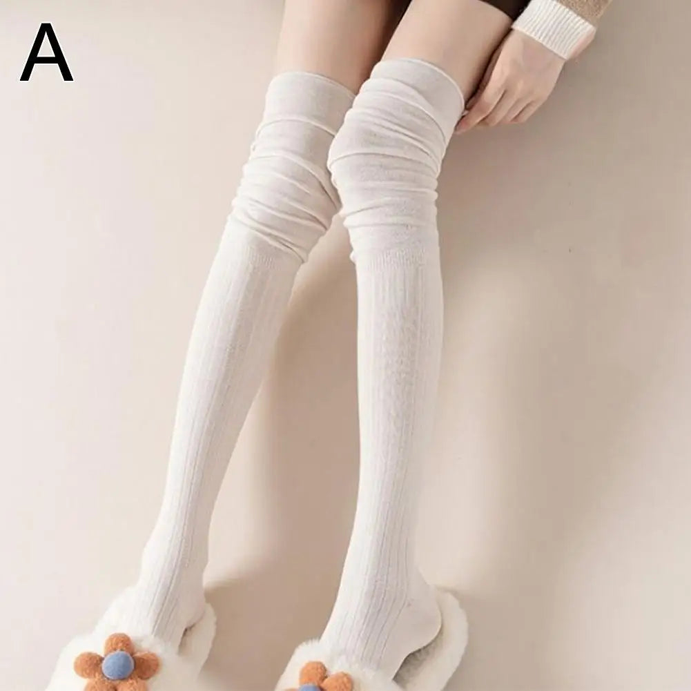 Winter Warm Long Socks Tube Thick High Tube Over Knee Knee-Length Hosiery Socks Terry Solid Color Women Thicken Calf Socking Qme A One Size