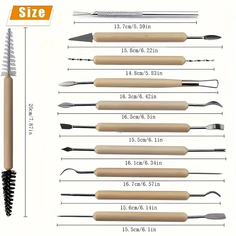 11pcs DIY Clay Tool Set - Cold Porcelain and Polymer Clay Molding Tools with Carving, Ceramic, and Pottery Molds Qme