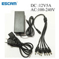 Escam DC 12V 5A Power Supply Adapter + 8 Split Power Cable for CCTV Security Camera DVR Analog AHD TVI CVI camera DVR Systems Qme US Plug China Mainland