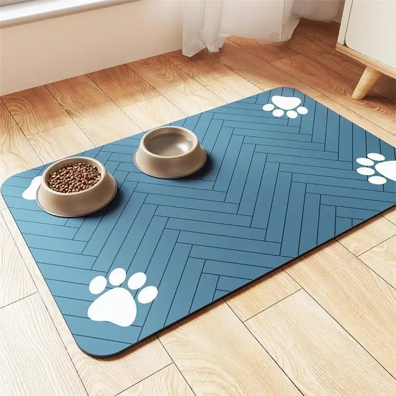 Waterproof Rubber Backing Quick Dry Water Mat Dog Cat Pet Feeding Qme Blue