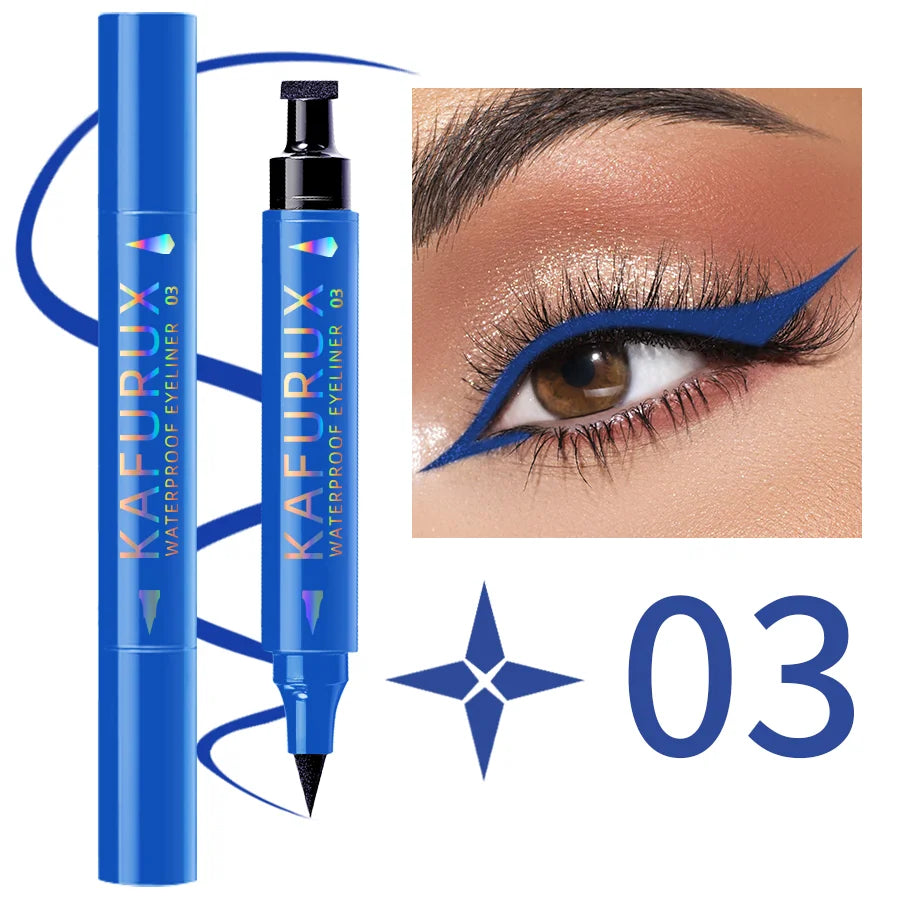 3 Colors Double Head Star Seal Eyeliner Waterproof Stamp Pen Black Qme 03