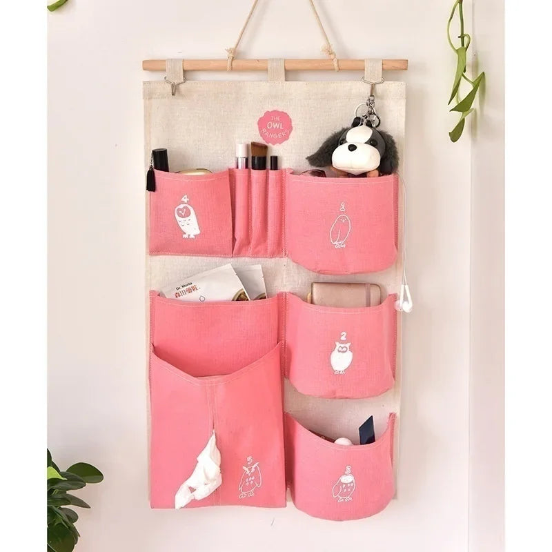 Fabric Waterproof Cotton Linen Storage Hanging Bag Creative Qme Pink