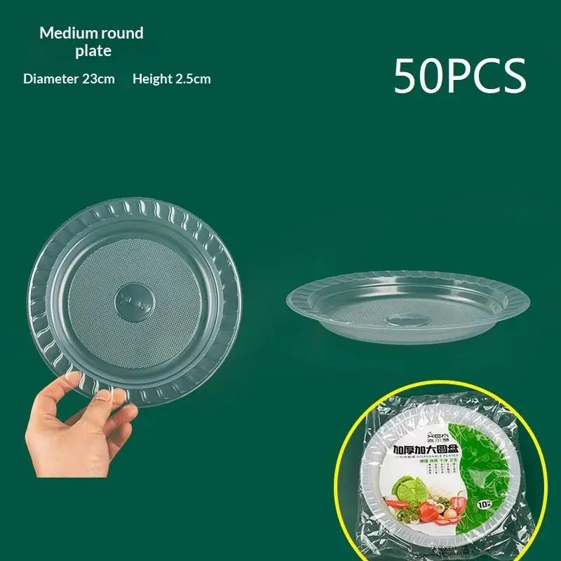 50PCS Disposable Circular Fruit Plates Transparent Plastic Snack Plates Plates Multifunctional Food Home Kitchens Party Supplies Qme Round 8inch