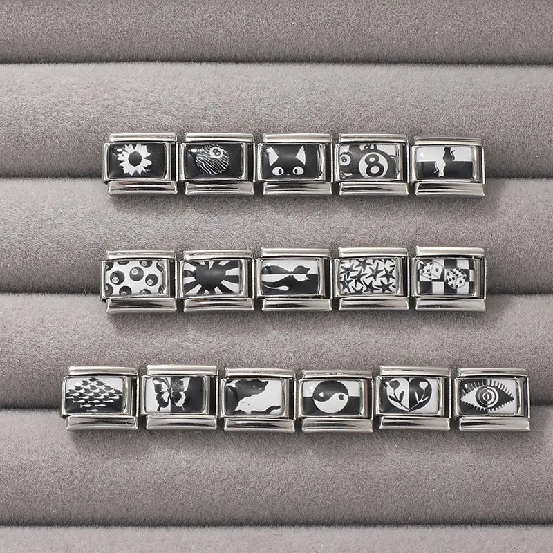 2026 New Fashion Black NO.8 Ball Cat Butterfly Italian Charms Fit 9mm Stainless Steel Women Fashion Bracelet DIY Jewelry Gifts Qme