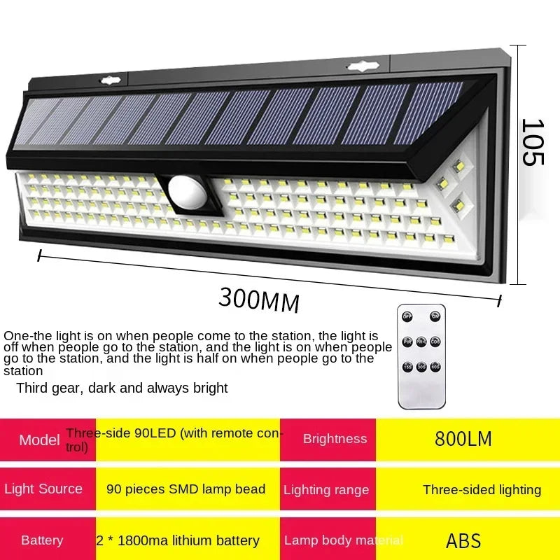 New 180LED Solar Wall Light 90LED Remote Control Wall Light 118 Outdoor Glare Lighting Sensor Light Super Waterproof Qme 90LED With remote