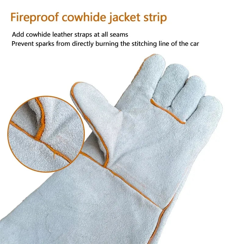 1PCS Cowhide Aluminum Foil High Temperature Resistant Welding Gloves Heat Insulation Fireproof Spark Protection Hand Shield Qme