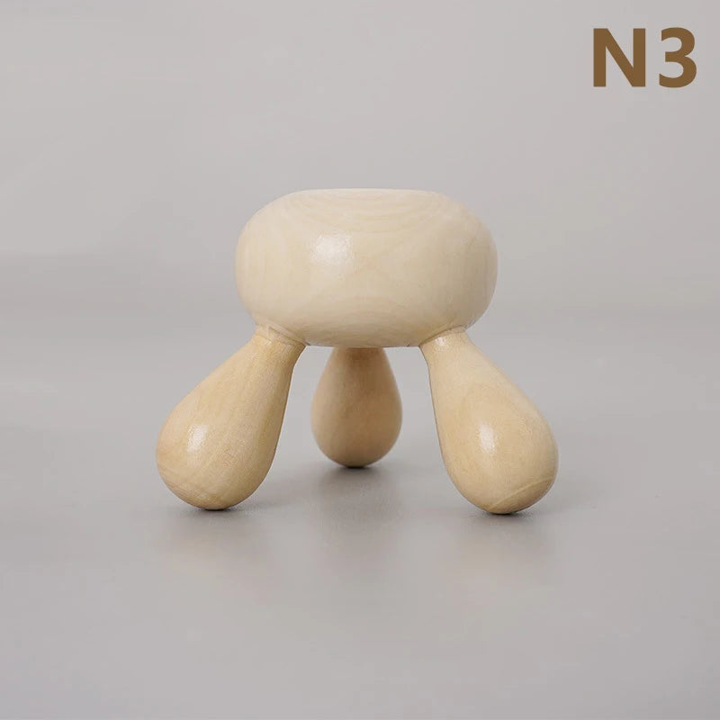 Neck Back 3 4-Leg Massage Roller Hair Growth Stress Relief Wooden Qme N3