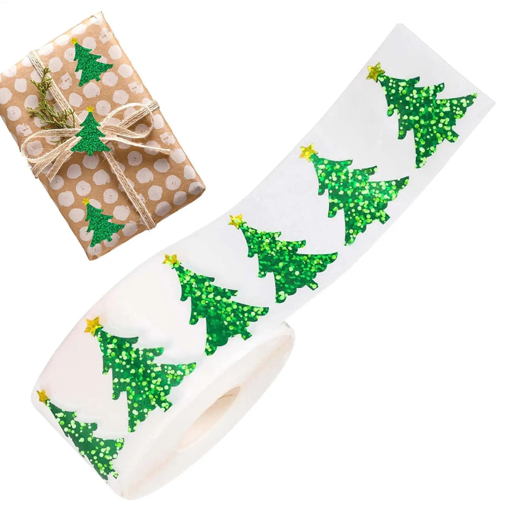 1pc Christmas Tree Rolled Stickers 500 Pieces Holiday Self-Adhesive Decals Christmas Self Adhesive Stickers for Decorations DIY Qme