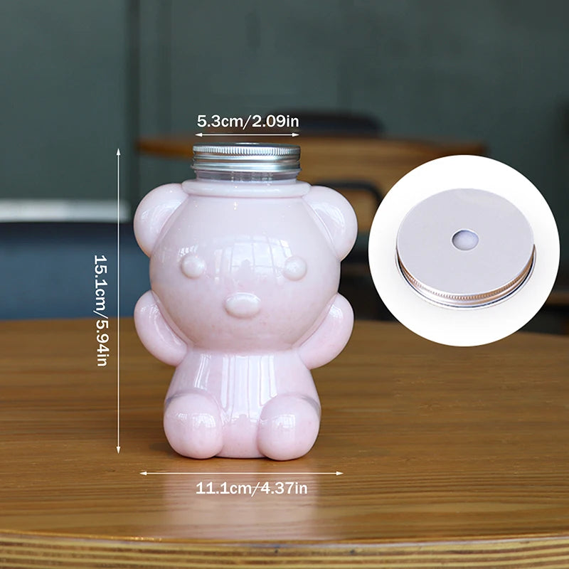 Homemade Drinks Sealed Plastic Cup Big Head Bear Transparent Juice Qme perforated cover