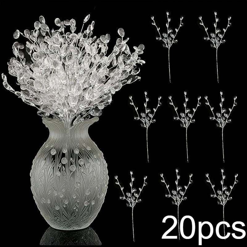 Artificial White Plastic Flower Hanging Ice Vine,Christmas Tree Decor,Wedding Prop,DIY Transparent Drop Hanging Ornament Qme 20pcs