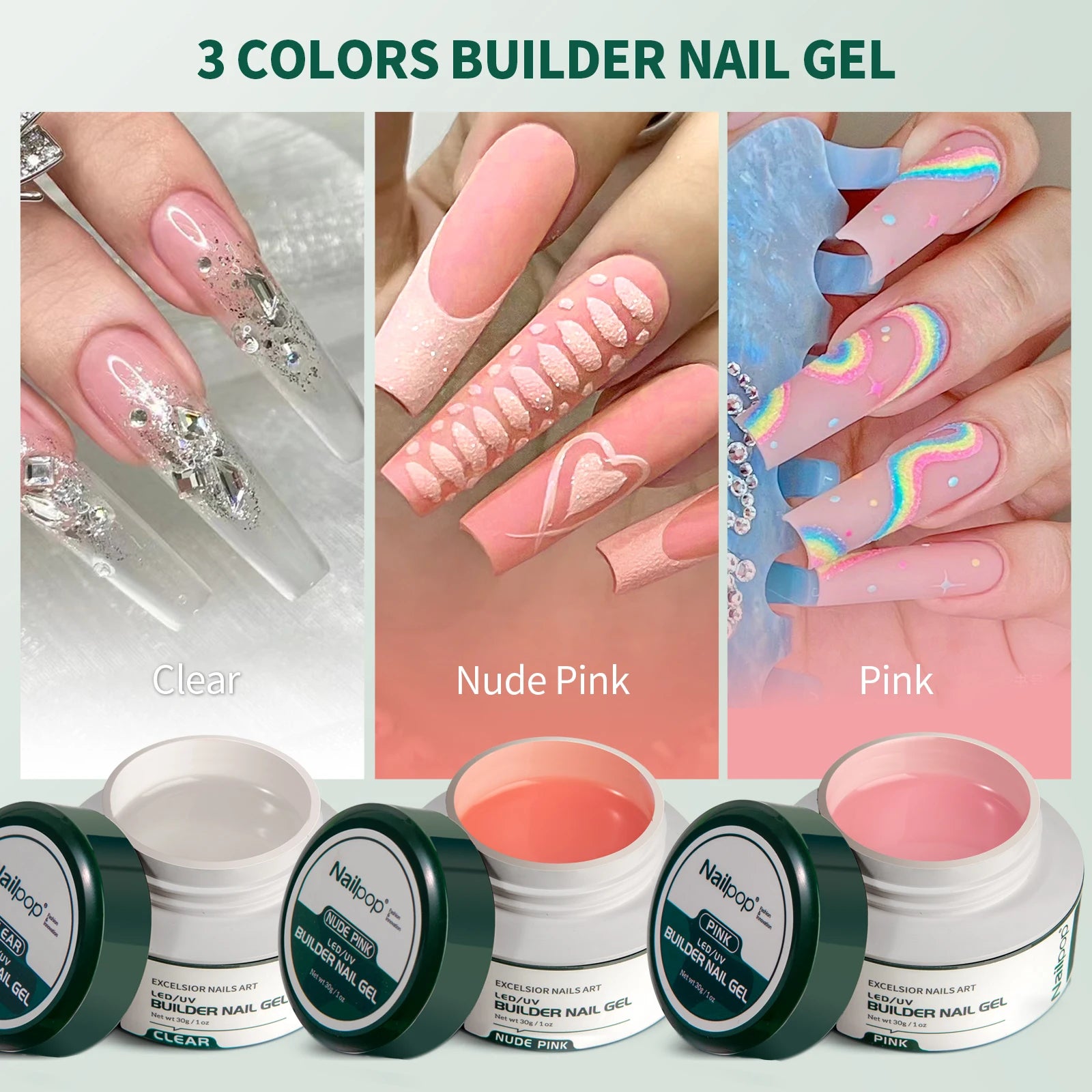 Nailpop Gel Builder Pink Nude Clear 3 Colors Professional Nail Art Qme
