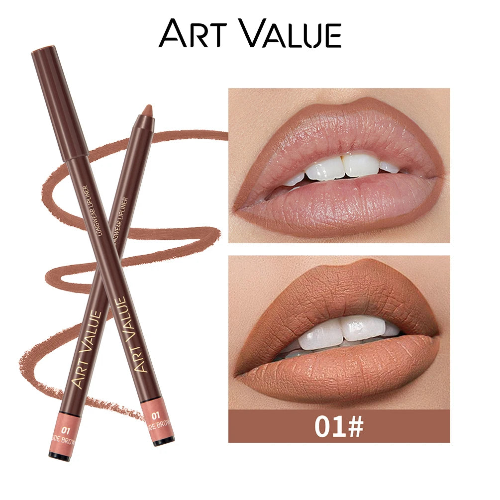 ART VALUE 12 Colors Nude Lipstick Pencil Waterproof Long Lasting Sexy Red Lip Liner Pen Matte Lip Contour Pen Makeup Lip Stain Qme 01