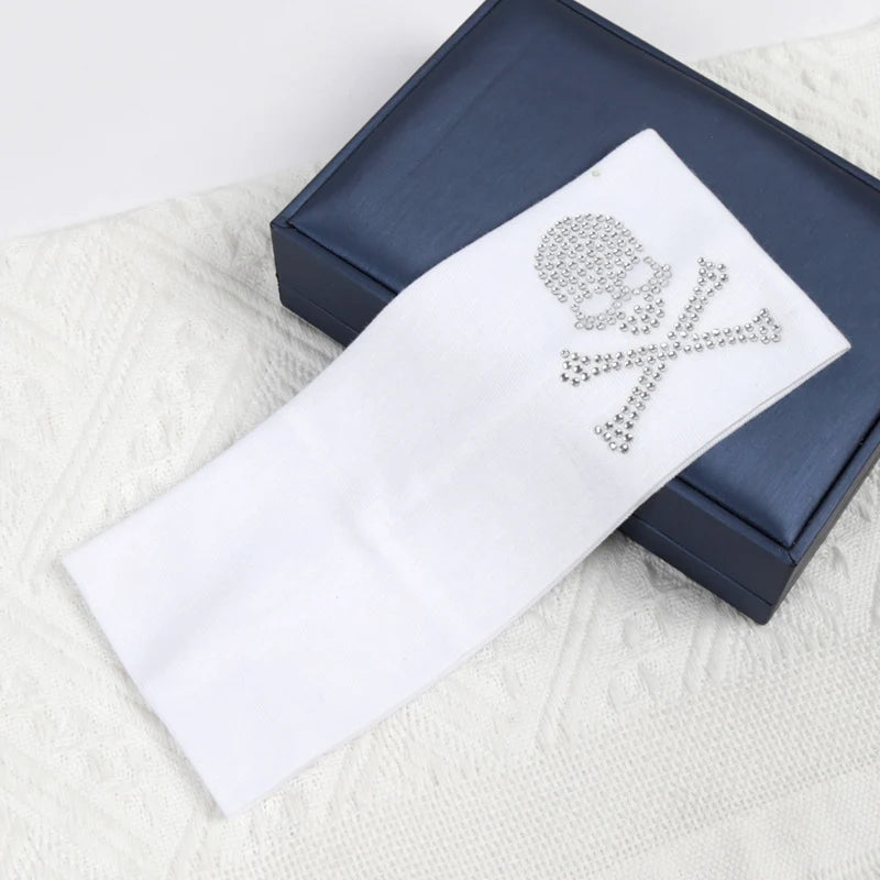 Women's Fashion Plain Headbands SKull Design Rhinestones Elastic Qme WHITE