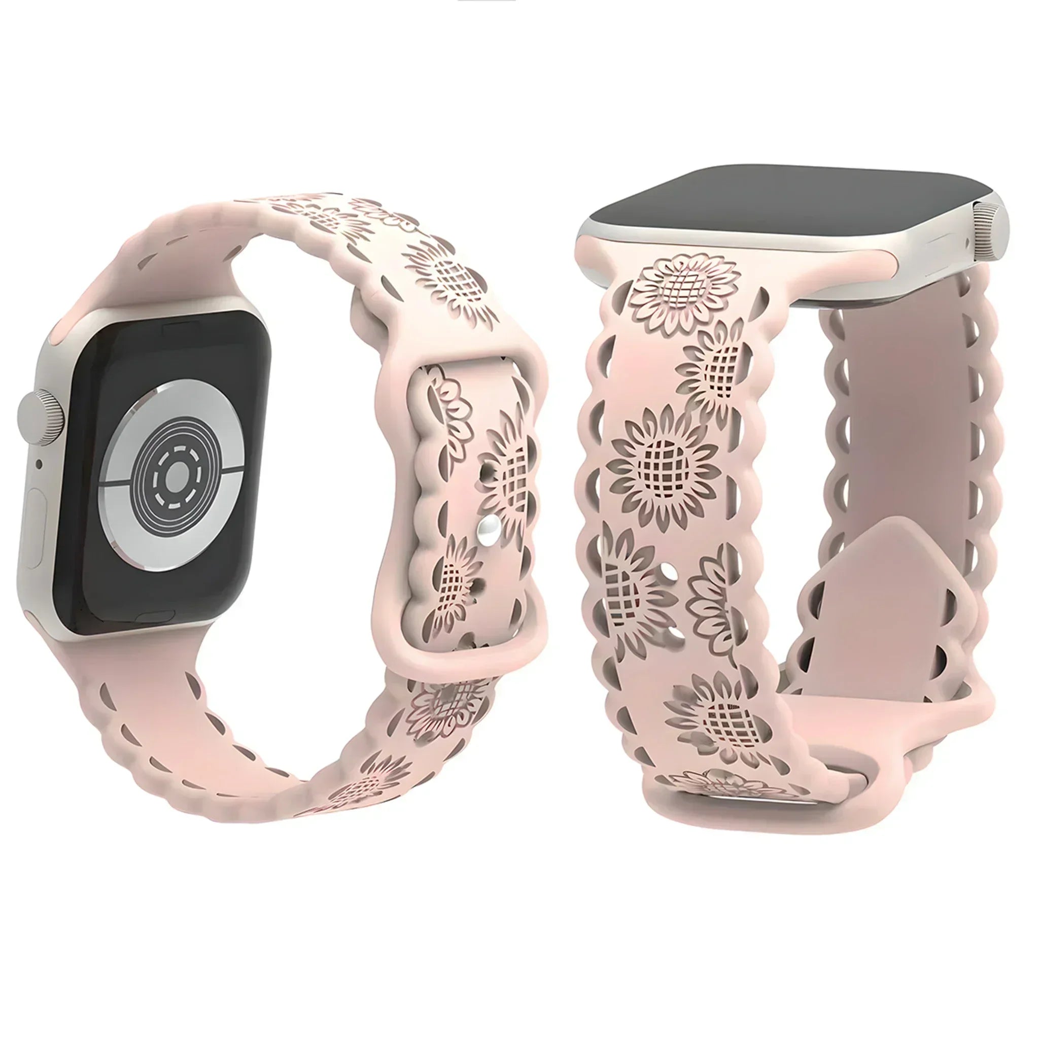 Engraved Floral Strap for Apple Watch Ultra2 49mm 45 44 42 41 40mm 38mm Silicone Band for IWatch Series 9/8/7/6/5/4/3/2/SE Ultra Qme