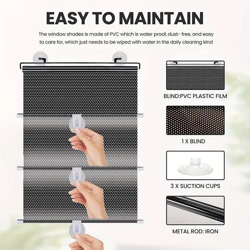 Portable Retractable Roller Shade With Suction Cups Sun Protection And Heat Insulation Perfect For Home Windows And Car Use Qme