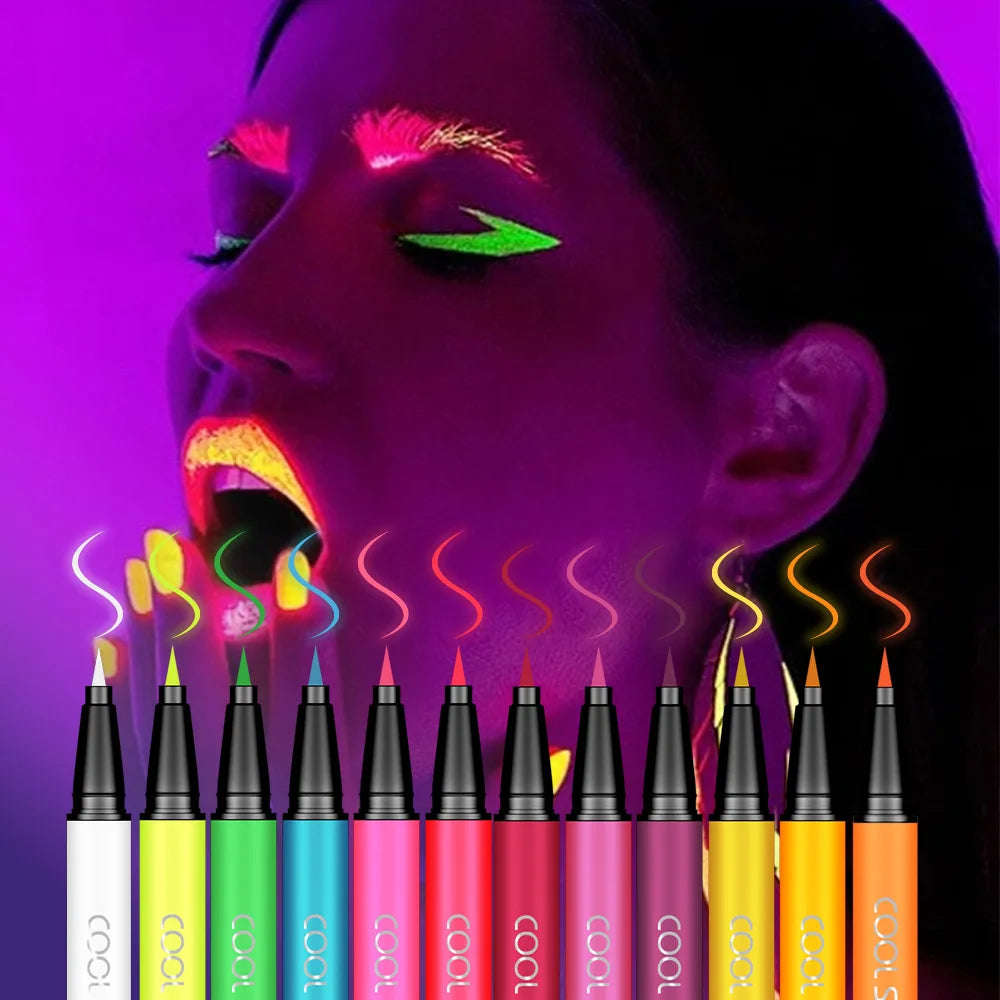 12 Colors Matte UV Neon Eyeliner Pen Waterproof Quick Dry Long Qme