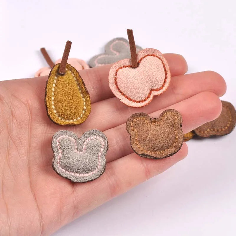 4pcs 22-36mm Cute Felt Fruit Animal Appliques, Hand Sewn Pear,Apple,Bear Patch DIY Hair Accessories Crafts No Glue cp3858 Qme