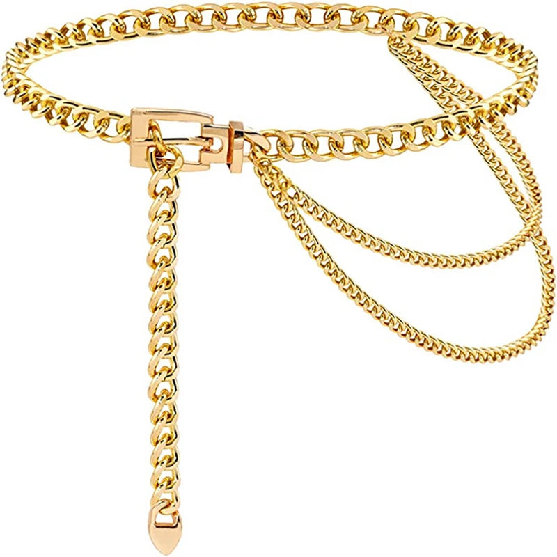Multi Layer Metal Chain Belts Women Waistbands Long Tassel Waist Qme Gold