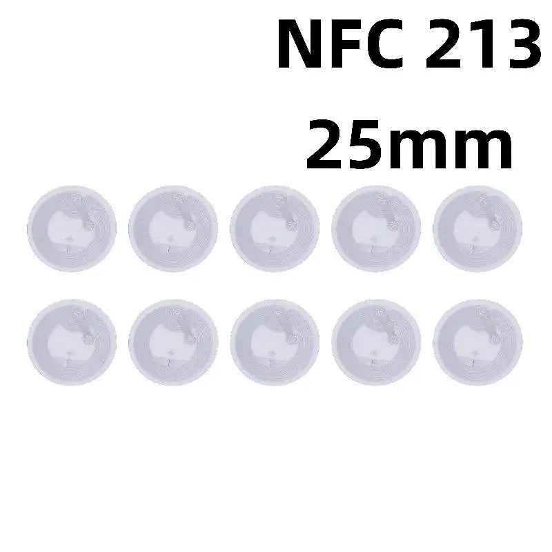 RFID Tags Stickers Ntag215 NFC Tag 13 56MHz ISO14443A Sticker Phone Qme NFC 213 25mm 10pcs