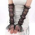 Long Cute Lace Mesh Fingerless Gloves Summer Sunscreen Sleeves Qme black