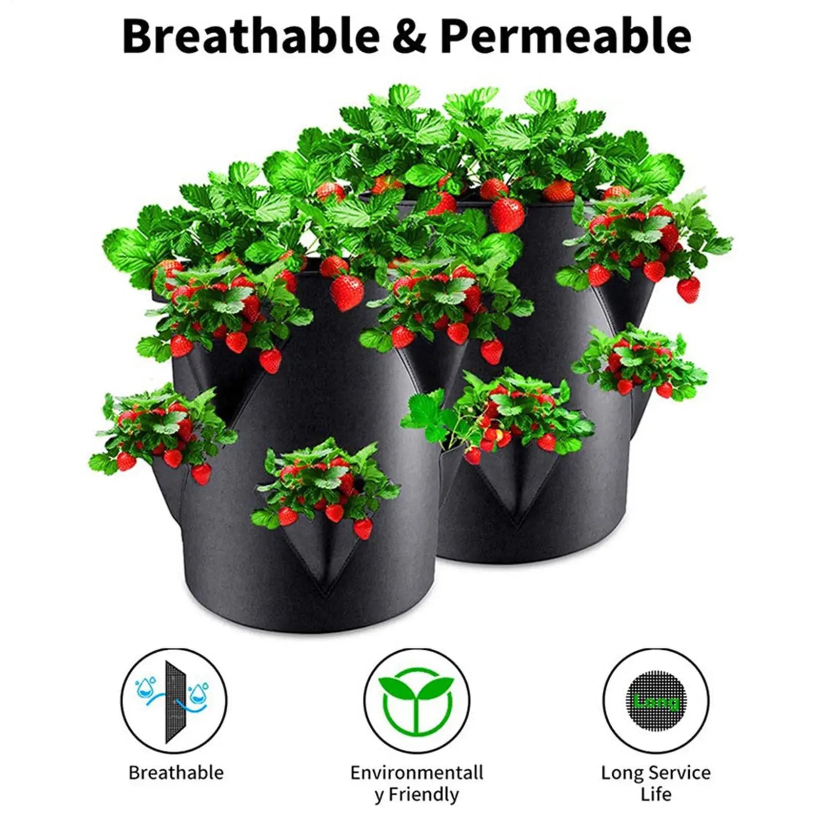 Strawberry Pots And Planters Strawberry Garden Planting Pots With 6 Side Grow Pockets Breathable 7 Gallon Portable For Courtyard Qme