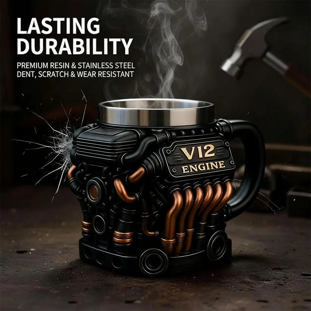 Engines Stainless Steel Cup Handmade V12 Engines Coffee Cup For Car Enthusiasts Tea Mug For Home Or Office Unique 3D Gifts Qme