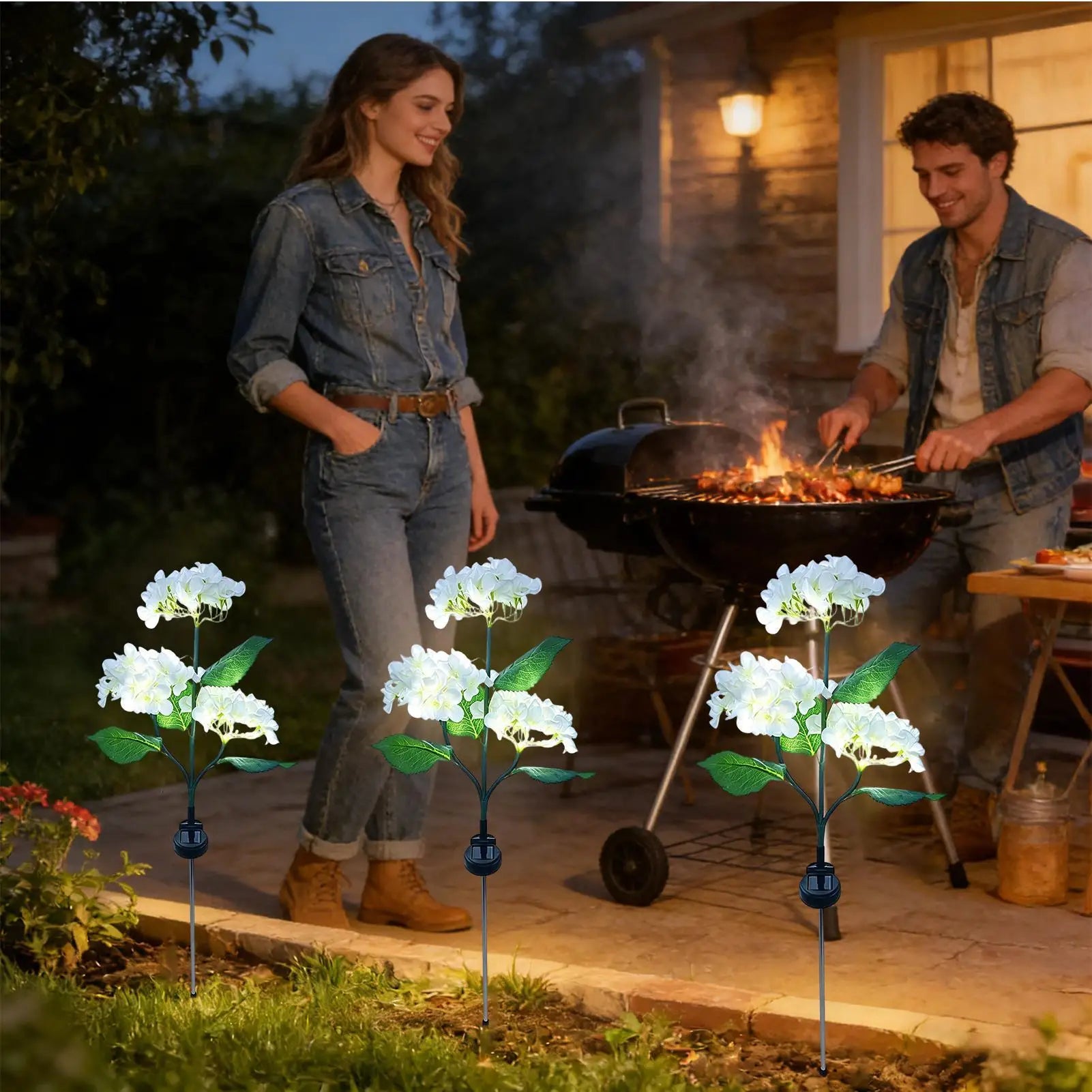 Solar Flower Lights LED Fairy Waterproof Lamp Stake Garden Yard Qme