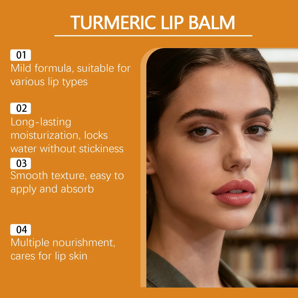 Turmeric Lip Balm Moisturizer Anti-Cracking Remove Dark Lightening Melanin Lip Gloss Exfoliating Soothing Hydrating Lip Stick Qme