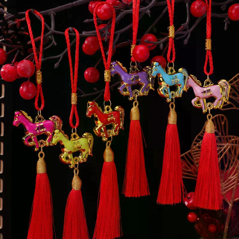 1/6Pcs 2026 Year Of The Horse Wall Hanging Ornament Pendant Lucky New Year Oil-Drip Horse Pendant Decor Home Hanging Supplies Qme