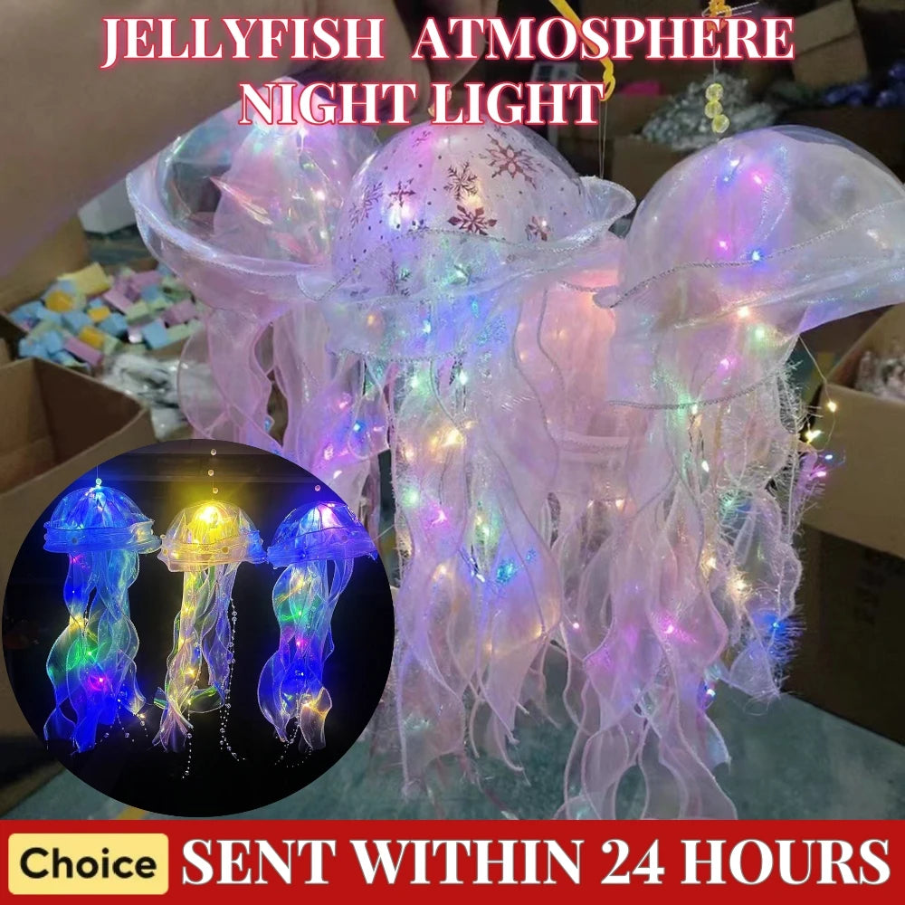 1/5PCS Jellyfish Bedroom Night Light Lamp Hanging Atmosphere Decoration Lamp with Ribbon Bead for Girl Bedroom Home Decoration Qme