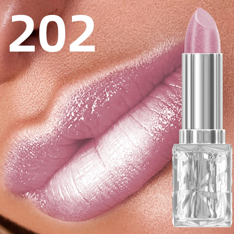 7 Colors Sparkling Metallic Finish Lipstick Hydrating Red Pink Qme 202