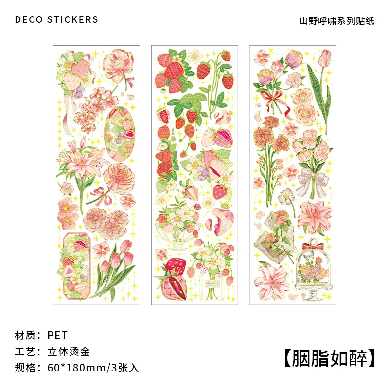 3 pcs Bronzing Flowers Stickers aesthetic Diy Stickers Aesthetic Scrapbooking Journal Deco Album Deco DIY Diary Stationery Qme 3