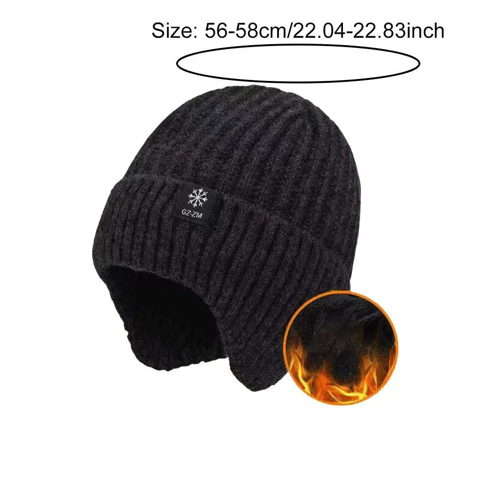 Thick Fleece Lined Beanie Hats with Earflap, Winter Warm Knit Hat for Men Women, Windproof Knit Skull Cap for Winter Outdoor Qme