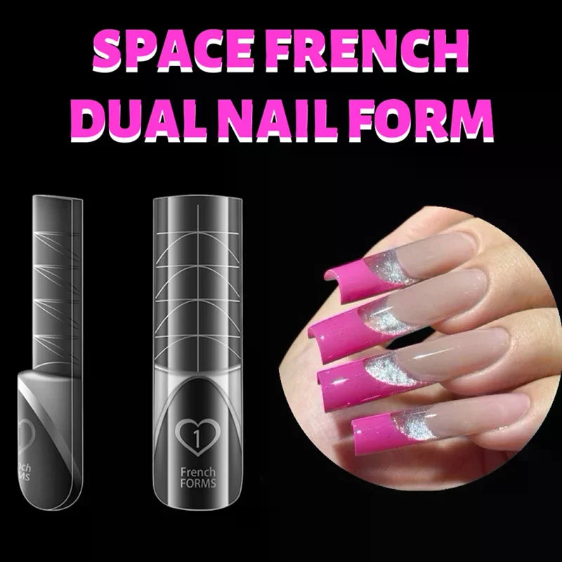 French Dual Forms 15 Sizes Clear Reusable Nail Extension Gel Tip Qme