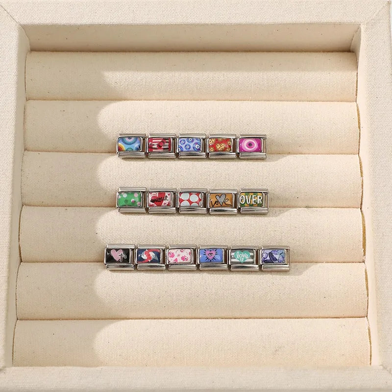Fashion OVER Love Eyes Fish Colorful Charm Bracelet Fit 9mm Bracelet Stainless Steel Italian Links Making DIY Jewelrys Wholesale Qme