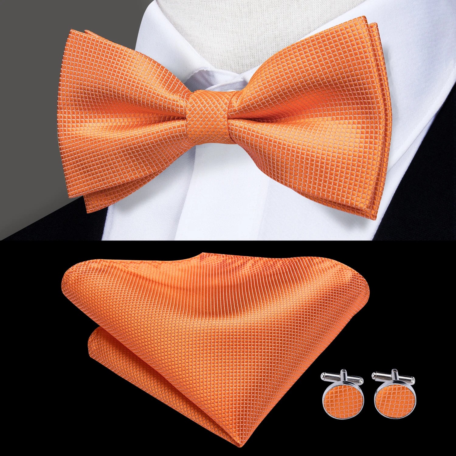 Hi-tie Pre-tied Mens Bowtie Hanky Cufflinks Bow Tie Cravat Male Qme LH-0517
