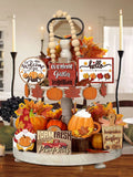 Fall Harvest Wooden Tiered Tray Decor Set - Farmhouse Autumn Centerpieces with Pumpkin Spice and Maple Leaf Accents Qme L